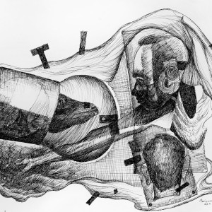 PEN DRAWING ON PAPER ARTPRINT