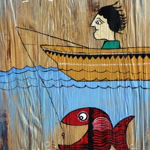 ORIGINAL ARTWORK ACRYLIC ON BANANA TRUNK