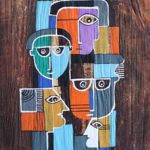 ORIGINAL ARTWORK ACRYLIC ON BANANA TRUNK